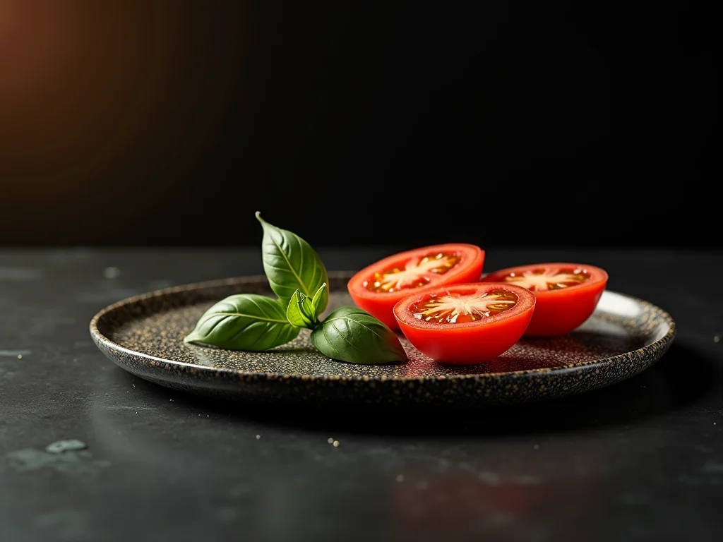 Piastra di servizio rotonda in Life Rocks con pomodori e basilico (placeholder)