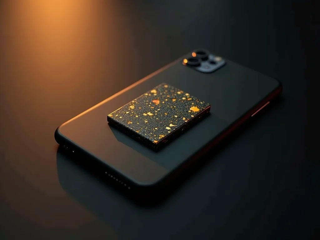 Smartphone con piastrina Life Rocks RF applicata al centro della scocca (placeholder)